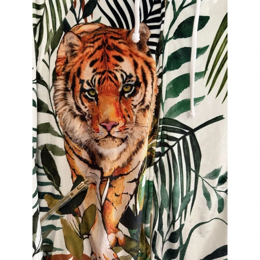 Aviator Nation Tiger Jungle Classic Full Zip Hoodie Velvet White Unisex Medium - Picture 11 of 14